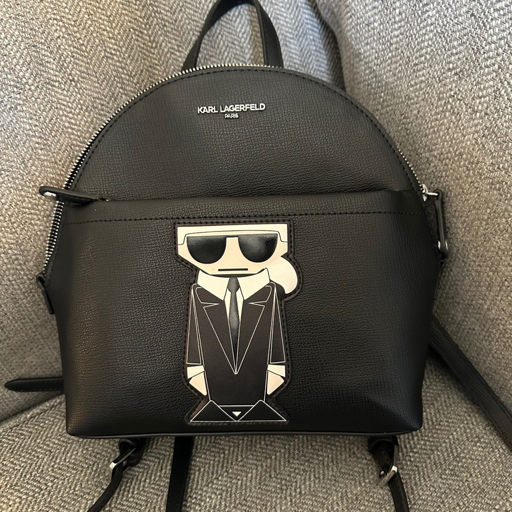 Karl Lagerfeld Paris Maybelle Backpack Style LH4KU1BA Black Karl Figure Appliqué